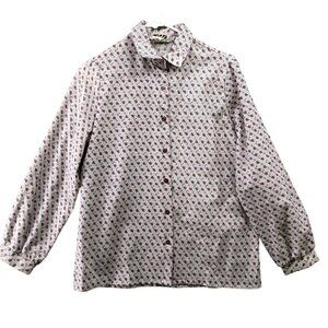 Vintage Trissi 70s Blouse Womens M Purple Floral Button Down Hippie Twee